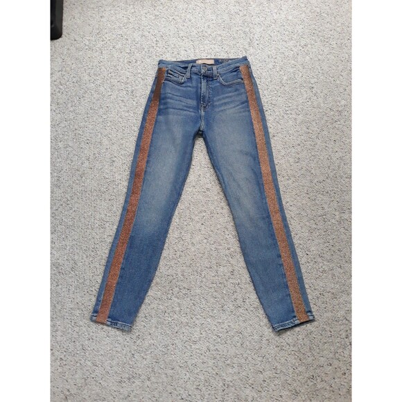 7 For All Mankind 90s Y2k Luxe Vintage The High Waist Ankle Skinny Bronze Stripe - Picture 2 of 7